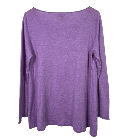 EILEEN FISHER Sweater Large Lavender Merino Wool Scoop Neck Long Sleeve Hi - Picture 5 of 7